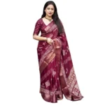 Women's Cotton Silk Printed Saree With Unstitched Blouse 5.5Mtr (Wine) - Image 5