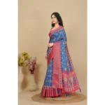 Women's Cotton Silk Printed Saree With Unstitched Blouse 5.5Mtr (Blue) - Image 2