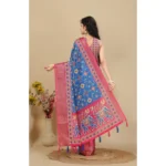 Women's Cotton Silk Printed Saree With Unstitched Blouse 5.5Mtr (Blue) - Image 4