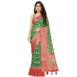 Women's Cotton Silk Printed Saree With Unstitched Blouse 5.5Mtr (Green) - Image 6