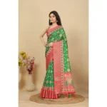 Women's Cotton Silk Printed Saree With Unstitched Blouse 5.5Mtr (Green) - Image 5