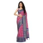 Women's Cotton Silk Printed Saree With Unstitched Blouse 5.5Mtr (Pink) - Image 6