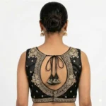 Women's Silk Embroidered V-Neck Sleeveless Readymade Padded Blouse (Black, Size 38) - Image 5