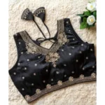 Women's Silk Embroidered V-Neck Sleeveless Readymade Padded Blouse (Black, Size 38) - Image 2