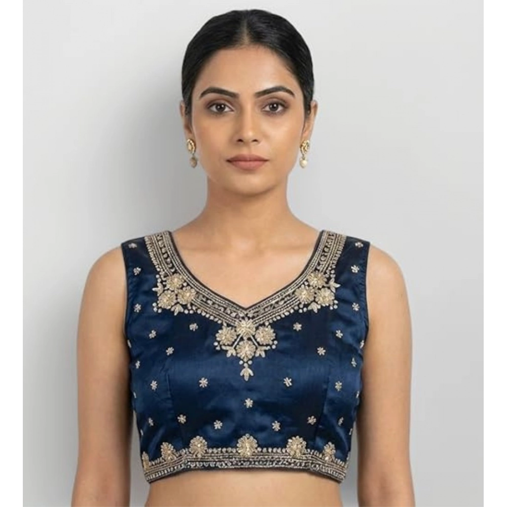 PID-66627-Womens-Silk-Embroidered-V-Neck-Sleeveless-Padded-Blouse-Blue-Size-38-1-1000x1000-1.webp Women's Silk Embroidered V-Neck Sleeveless Readymade Padded Blouse (Blue, Size 38) - Image 1