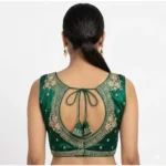 Women's Silk Embroidered V-Neck Sleeveless Readymade Padded Blouse (Green, Size 38) - Image 5