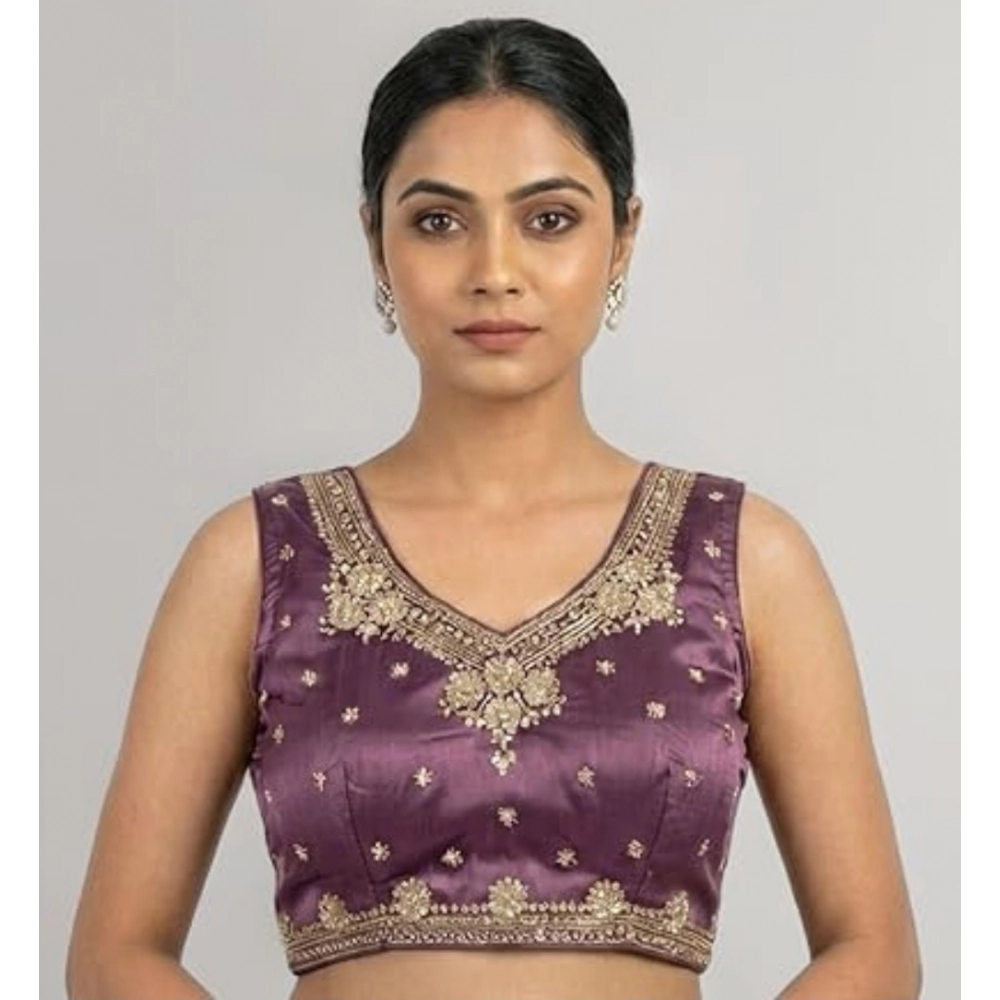 PID-66630-Womens-Silk-Embroidered-V-Neck-Sleeveless-Padded-Blouse-Purple-Size-38-1-1000x1000-1.webp Women's Silk Embroidered V-Neck Sleeveless Readymade Padded Blouse (Purple, Size 38) - Image 1