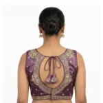 Women's Silk Embroidered V-Neck Sleeveless Readymade Padded Blouse (Purple, Size 38) - Image 5