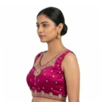 Women's Silk Embroidered V-Neck Sleeveless Readymade Padded Blouse (Pink, Size 38) - Image 3