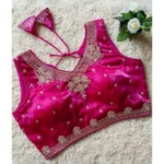 Women's Silk Embroidered V-Neck Sleeveless Readymade Padded Blouse (Pink, Size 38) - Image 2