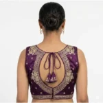 Women's Silk Embroidered V-Neck Sleeveless Readymade Padded Blouse (Wine, Size 38) - Image 5