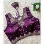 Women's Silk Embroidered V-Neck Sleeveless Readymade Padded Blouse (Wine, Size 38) - Image 2