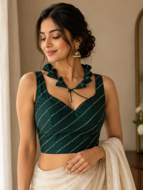 Women's Silk Embellished Sweetheart Neck Sleeveless Readymade Padded Blouse (Green, Size 38)