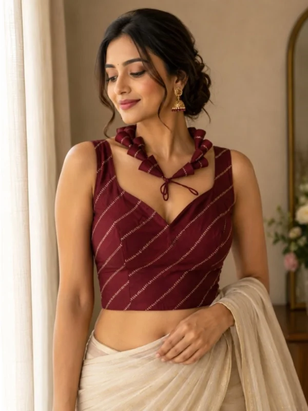 Women's Silk Embellished Sweetheart Neck Sleeveless Readymade Padded Blouse (Maroon, Size 38)
