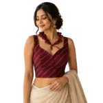 Women's Silk Embellished Sweetheart Neck Sleeveless Readymade Padded Blouse (Maroon, Size 38) - Image 3