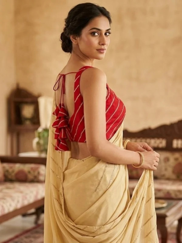 Women's Silk Embellished Sweetheart Neck Sleeveless Readymade Padded Blouse (Red, Size 38)