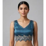 Women's Silk Embroidered Sweetheart Neck Sleeveless Readymade Padded Blouse (Blue, Size 38)
