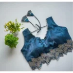 Women's Silk Embroidered Sweetheart Neck Sleeveless Readymade Padded Blouse (Blue, Size 38) - Image 2