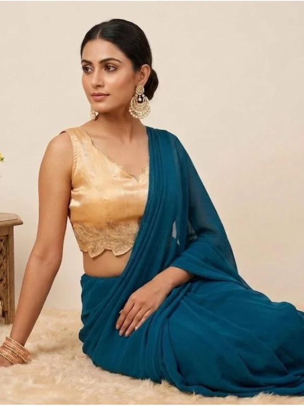 Women's Silk Embroidered Sweetheart Neck Sleeveless Readymade Padded Blouse (Gold, Size 38)