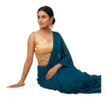 Women's Silk Embroidered Sweetheart Neck Sleeveless Readymade Padded Blouse (Gold, Size 38) - Image 2