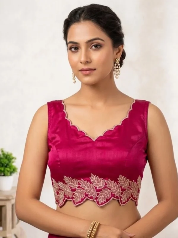 Women's Silk Embroidered Sweetheart Neck Sleeveless Readymade Padded Blouse (Pink, Size 38)