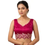 Women's Silk Embroidered Sweetheart Neck Sleeveless Readymade Padded Blouse (Pink, Size 38) - Image 2