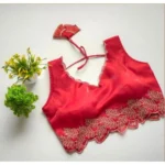 Women's Silk Embroidered Sweetheart Neck Sleeveless Readymade Padded Blouse (Red, Size 38) - Image 2