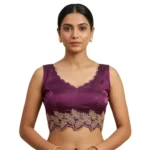 Women's Silk Embroidered Sweetheart Neck Sleeveless Readymade Padded Blouse (Wine, Size 38) - Image 3