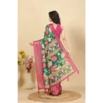 Women's Cotton Silk Floral Printed Saree With Unstitched Blouse 5.5Mtr (Green) - Image 6