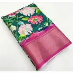 Women's Cotton Silk Floral Printed Saree With Unstitched Blouse 5.5Mtr (Green) - Image 5
