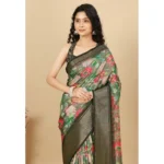 Women's Cotton Silk Floral Printed Saree With Unstitched Blouse 5.5Mtr (Grey)