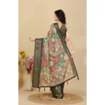 Women's Cotton Silk Floral Printed Saree With Unstitched Blouse 5.5Mtr (Grey) - Image 6