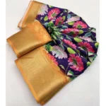Women's Cotton Silk Floral Printed Saree With Unstitched Blouse 5.5Mtr (Purple) - Image 2