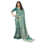 Women's Cotton Silk Floral Printed Saree With Unstitched Blouse 5.5Mtr (Teal) - Image 6