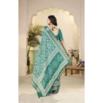 Women's Cotton Silk Floral Printed Saree With Unstitched Blouse 5.5Mtr (Teal) - Image 5