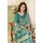 Women's Cotton Silk Floral Printed Saree With Unstitched Blouse 5.5Mtr (Teal) - Image 2