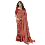 Women's Cotton Silk Floral Printed Saree With Unstitched Blouse 5.5Mtr (Red) - Image 6
