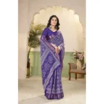 Women's Cotton Silk Floral Printed Saree With Unstitched Blouse 5.5Mtr (Royal Blue) - Image 3