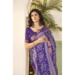 Women's Cotton Silk Floral Printed Saree With Unstitched Blouse 5.5Mtr (Royal Blue) - Image 2
