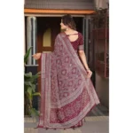 Women's Cotton Silk Floral Printed Saree With Unstitched Blouse 5.5Mtr (Maroon) - Image 4
