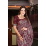 Women's Cotton Silk Floral Printed Saree With Unstitched Blouse 5.5Mtr (Maroon) - Image 2