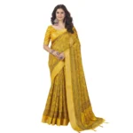 Women's Cotton Silk Floral Printed Saree With Unstitched Blouse 5.5Mtr (Yellow) - Image 6