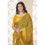 Women's Cotton Silk Floral Printed Saree With Unstitched Blouse 5.5Mtr (Yellow) - Image 2