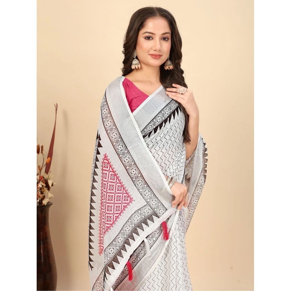 PID-66671-Women-s-Linen-Printed-Saree-With-Unstitched-Blouse-5-5-Mtr-White-1-1000x1000-1.webp Women's Linen Printed Saree With Unstitched Blouse 5.5Mtr (Multicolor) - Image 1