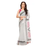 Women's Linen Printed Saree With Unstitched Blouse 5.5Mtr (Multicolor) - Image 6
