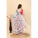 Women's Linen Printed Saree With Unstitched Blouse 5.5Mtr (Multicolor) - Image 5