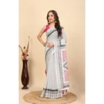 Women's Linen Printed Saree With Unstitched Blouse 5.5Mtr (Multicolor) - Image 4