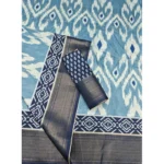 Women's Cotton Silk Printed Saree With Unstitched Blouse 5.5Mtr (Blue) - Image 2