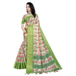 Women's Cotton Silk Floral Printed Saree With Unstitched Blouse 5.5Mtr (Green-White) - Image 3
