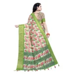 Women's Cotton Silk Floral Printed Saree With Unstitched Blouse 5.5Mtr (Green-White) - Image 2